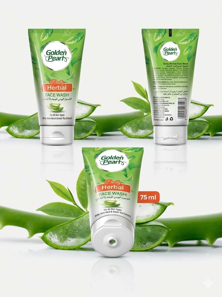 Golden Pearl Daily Herbal Face Wash 75ml – Deep Cleansing with Aloe Vera & Green Tea Extract