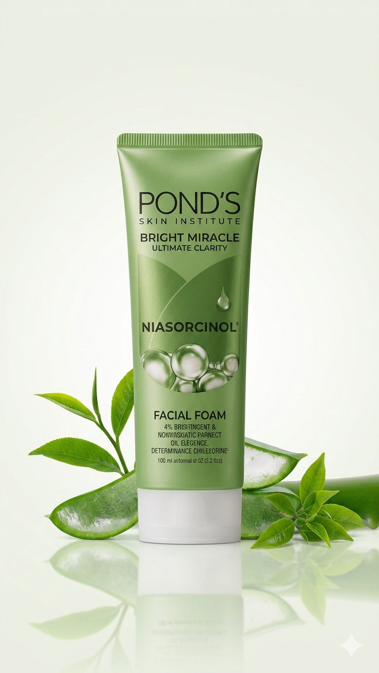Pond's Herbal Clarity Bright Miracle Facial Foam 100g (Rs. 649) – Niasorcinol Face Wash Green Edition