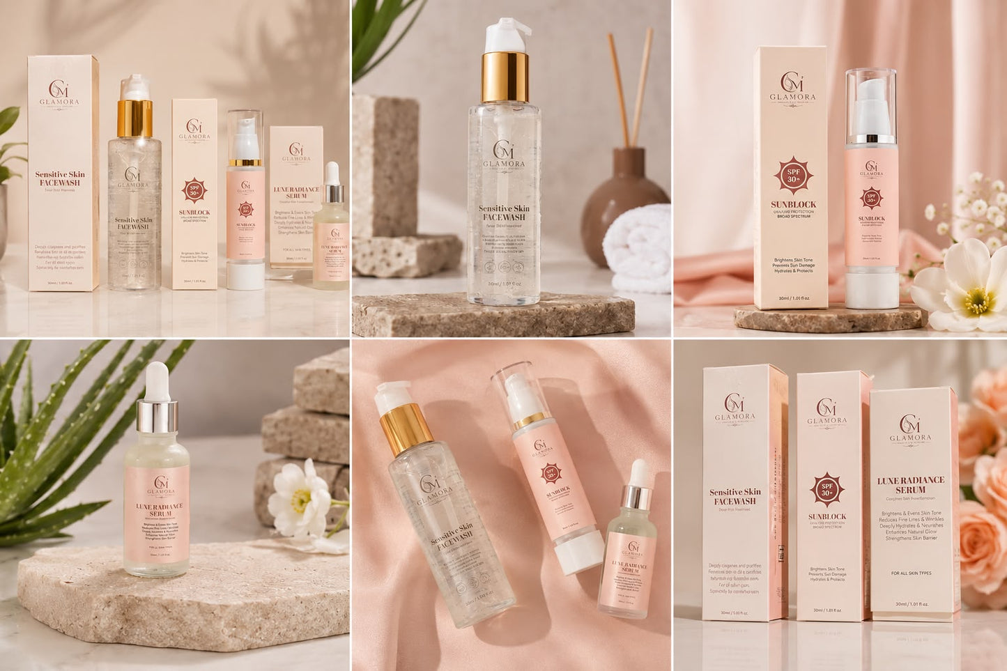 Glamora Complete Skincare Kit – Face Wash + Luxe Radiance Serum + SPF 50+ Sunblock