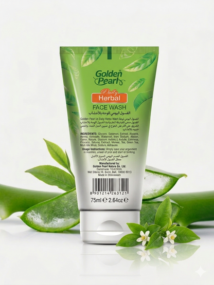 Golden Pearl Daily Herbal Face Wash 75ml – Deep Cleansing with Aloe Vera & Green Tea Extract