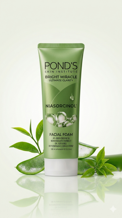 Pond's Herbal Clarity Bright Miracle Facial Foam 100g (Rs. 649) – Niasorcinol Face Wash Green Edition