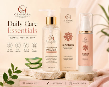 Glamora Daily Skincare Duo – Face Wash + Sunscreen Combo