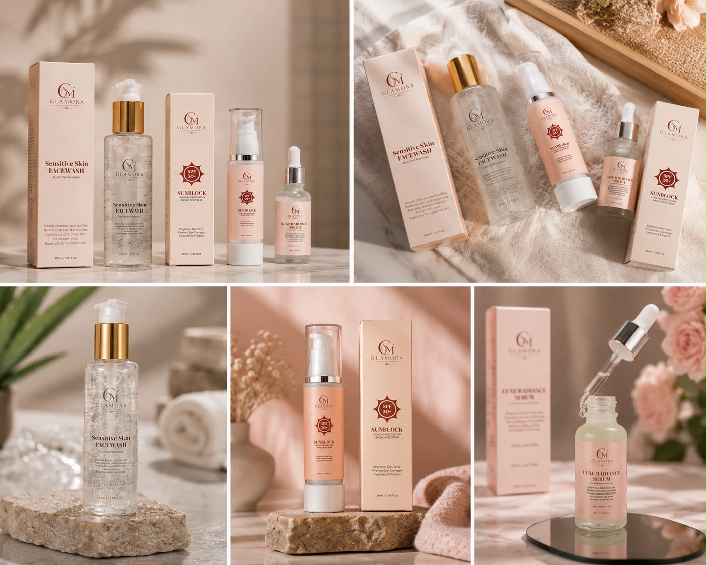 Glamora Complete Skincare Kit – Face Wash + Luxe Radiance Serum + SPF 50+ Sunblock