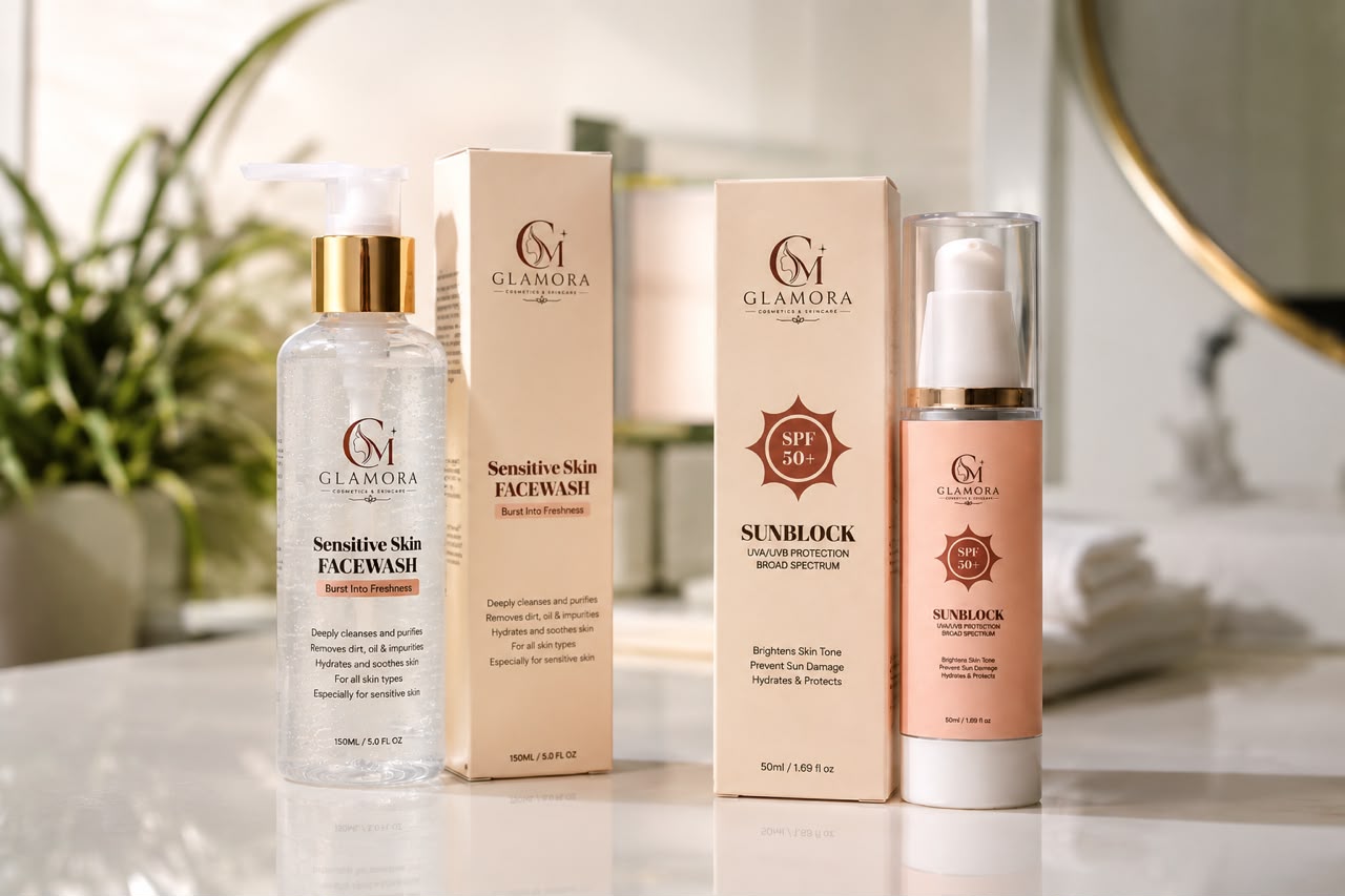 Glamora Daily Skincare Duo – Face Wash + Sunscreen Combo