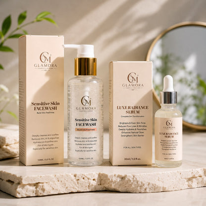 Glamora Sensitive Skin Face Wash + Luxe Radiance Serum | Daily Skincare Duo