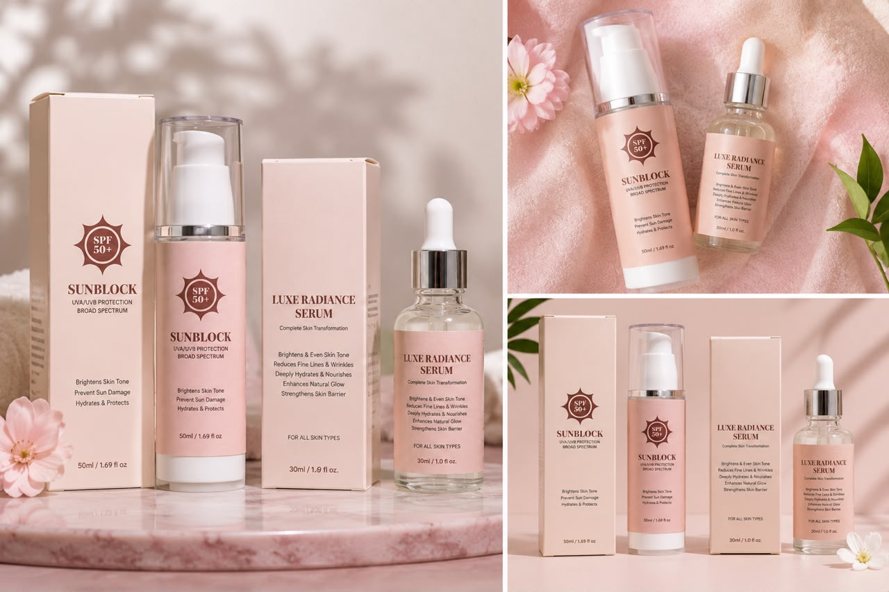Glamora Glow & Protect Duo – SPF 50+ Sunblock + Luxe Radiance Serum