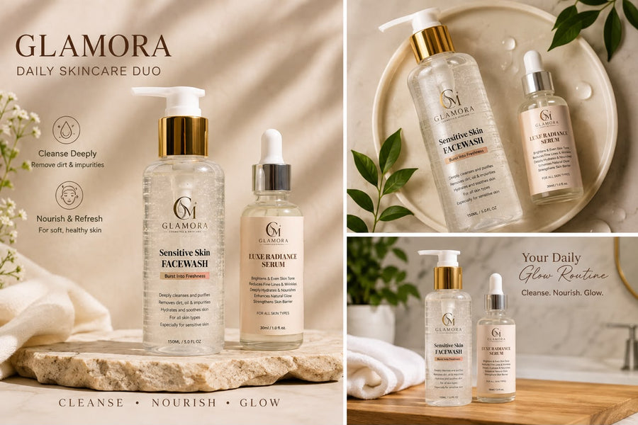 Glamora Sensitive Skin Face Wash + Luxe Radiance Serum | Daily Skincare Duo